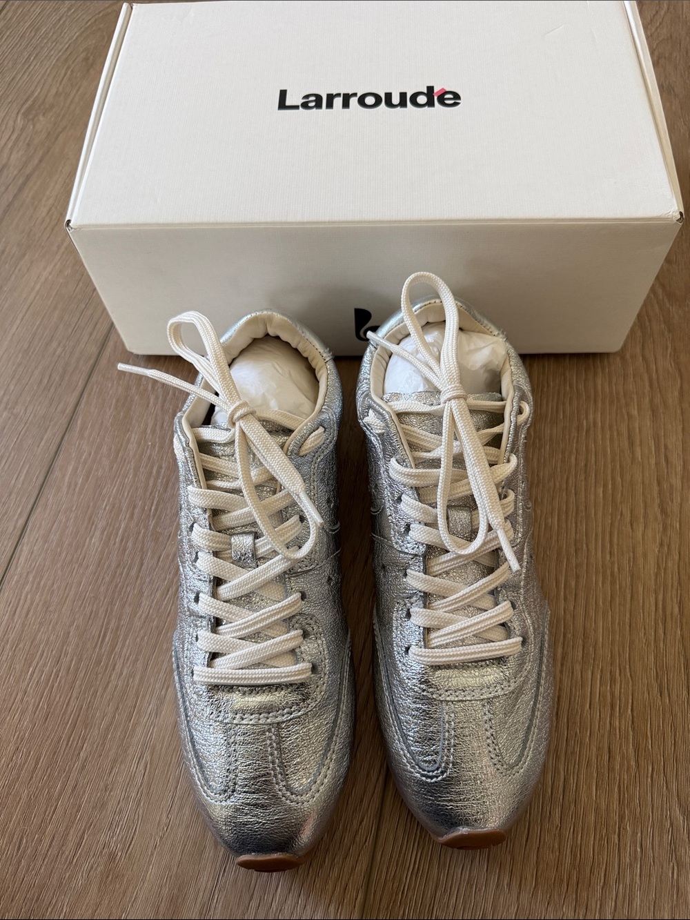 LARROUDE - Stella Silver Metallic Sneaker - New in Box - size 8